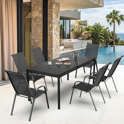 VINGLI 4 Pack Stackable Outdoor Bar Chairs – High Back Sling Chairs with Armrests, Ideal for Lawn, Courtyard, Bar, Black
