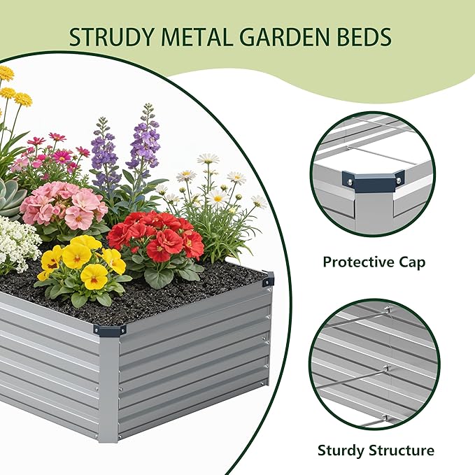6x1.5x1 ft(2 Pack) Galvanized Raised Garden Bed,Outdoor Planter Box Metal Patio Kit Planting Bed for Vegetables Flowers and Succulents,Silver