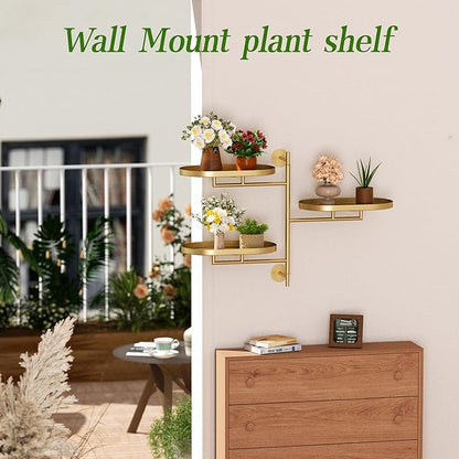 Window Rotating Plant Stand Shelf Indoor Gold Metal Floating Shelves 3-Tier Wall Mount Plant hanger Holders for Wall Planter Modern Home Decor window sill gifts