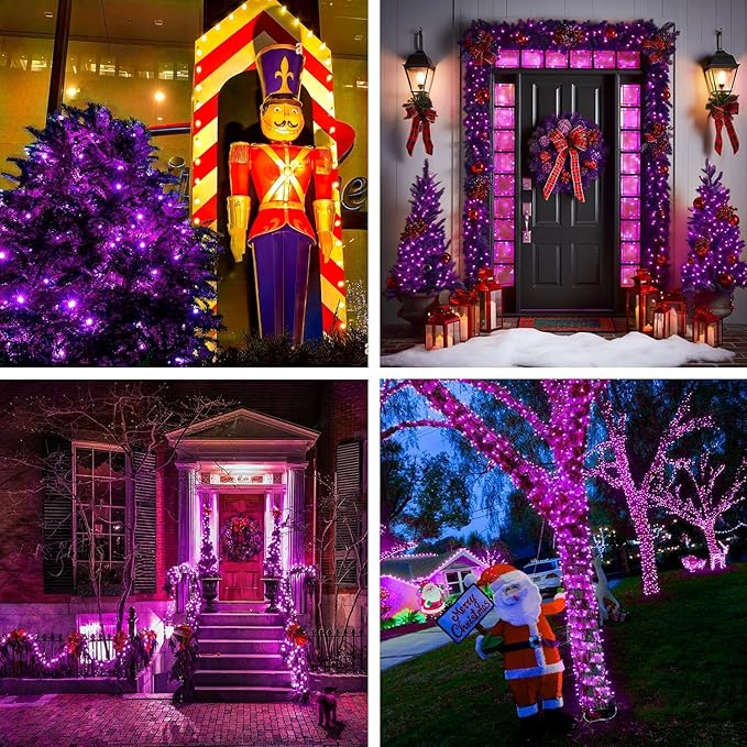 String Lights, 168 ft Purple 600 LED Outdoor with Remote