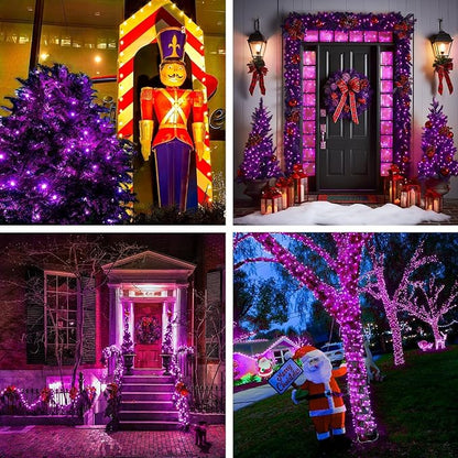String Lights, 168 ft Purple 600 LED Outdoor with Remote