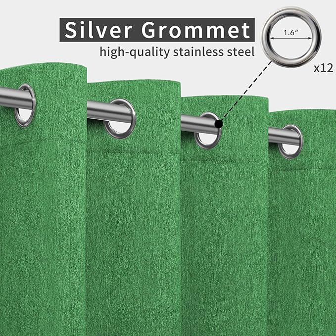 Easy-Going Linen Look Outdoor Curtains Waterproof Windproof Porch Curtains, Soft Thicken Outdoor Privacy Curtains for Patio, Gazebo, Grommet Top and Tab Bottom Drape, 1 Panel, 110x96 inch, Green