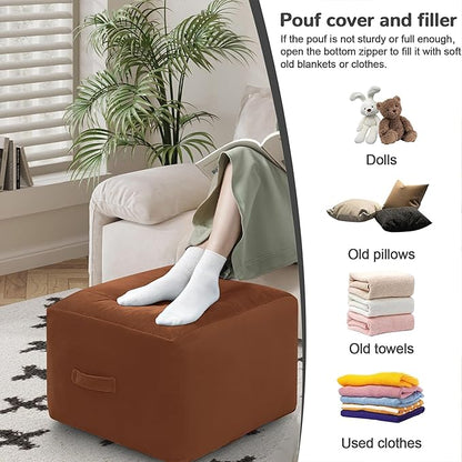 MeMoreCool Square Stuffed Pouf Ottoman Foot Rest, Floor Pouf Foot Stool with Foam Chunk Filling, Soft Stuffed Ottoman Footrest for Living Room, Coffee