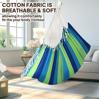 Chihee Hammock Chair 4.9ft x 3.9ft Max 500 Lbs Widen Hanging Swing 2 Cushions Included Metal Spreader Bar with Anti-Slip Grooves Portable Comfy Hanging Chair Side Pocket Bohemian Chair Indoor Outdoor