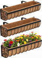Railing Planter Boxes, 30 Inch Window Boxes Planters, Balcony Planters with Adjustable Brackets & Coco Liner & Support Rod for Outdoor Fence, Deck, Porch, and Patio Gardening, 3 Pack