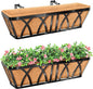 Riare 2 Pack 24 Inch Metal Railing Planter Window Box with Coco Liner- Adjustable Window Flower Boxes for Railings, Hanging Rail Planters for Deck, Balcony, Porch, Fence, Indoor Outdoor Plants