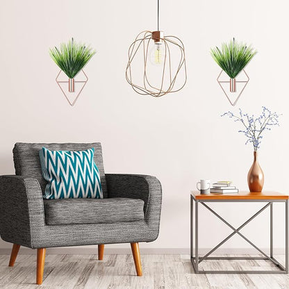 2 Pieces Wall Decor Hanging Planters with Artificial Plants Metal Hanging Vase Indoor Plants Holder Modern Boho Wall Art for Bathroom Bedroom Living Room Decor(Rose Gold,Aquatic Plant)