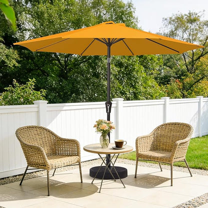 MEWAY 9ft Patio Umbrella Outdoor Table Umbrellas with Push Button Tilt and Crank, Market Umbrella 8 Sturdy Ribs for Deck, Garden, Pool and Backyard, Sun Orange