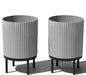 Veradek Demi Series Round Planter w/Stand for Porch/Patio | Durable Plastic-Stone Composite & Wooden Stand | Modern Décor for Tall Plants, Flowers