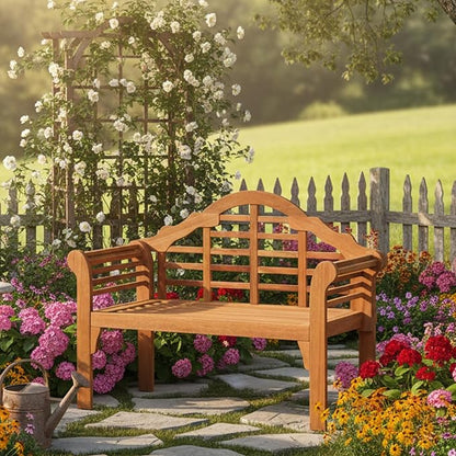 Tangkula Folding Outdoor Eucalyptus Wood Bench, 49” Large Foldable Solid Wood Garden Park Bench, 2-Person Loveseat Chair for Entryway, Deck, Porch, Poolside & Balcony