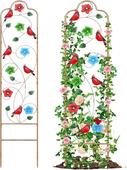 2 Pack Metal Garden Trellis Arched Fence Trellises for Climbing Plants Outdoor, Roses, Vines, Flowers, and Vegetables Support, 60'' H x 12'' W Redbird
