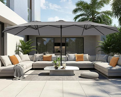 SUPERJARE 15FT Outdoor Umbrella for Patio, Double sided Pool Umbrellas with Fade Resistant Canopy, Large Table Umbrella for Deck, Market, Backyard - Gray