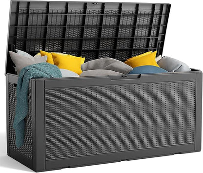 Deck Box, Black Resin Outdoor Storage, 100 Gallon Capacity