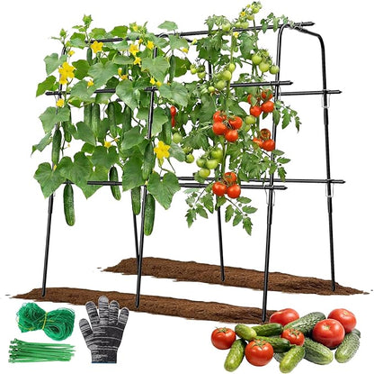 Cucumber Trellis for Raised Bed, 63 Inch A-Frame Garden Trellis for Climbing Plants, Outdoor Vine Trellis with Net, Plant Support for Tomato, Vegetables, Flower (63" L×15.8" W×63" H-Large)