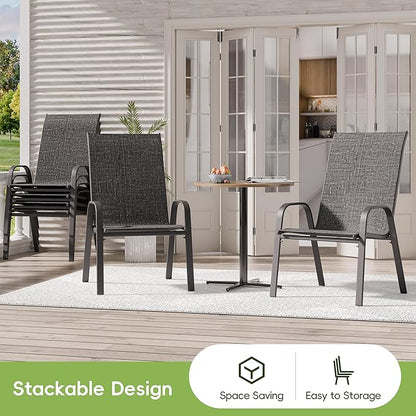 Patio Dining Chairs, Set of 6, Dark Grey Steel Frame, Stackable