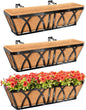 Riare 3 Pack 24 Inch Metal Railing Planter Window Box with Coco Liner- Adjustable Window Flower Boxes for Railings, Hanging Rail Planters for Deck, Balcony, Porch, Fence, Indoor Outdoor Plants