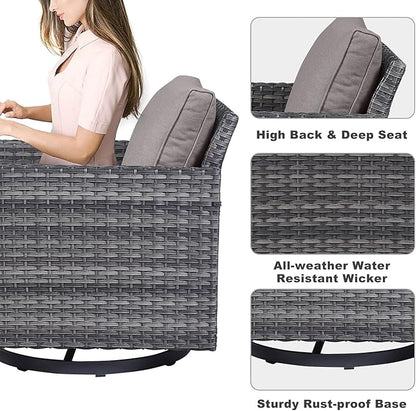 Belord Family Reunion Patio Conversation Set - 6 Piece Outdoor Sectional Furniture Set with Storage Box and Wicker Swivel Glider Chair Set of 2,Removable Gray Cushions for Deck Backyard Sunroom