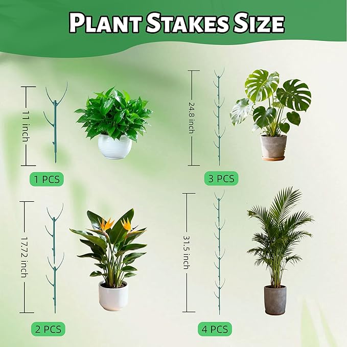 10 Pack Adjustable Plant Support Stakes,Stackable Plant Support Pole with Garden Ties and Clips, Suitable for Monstera,Climbing Plants and Indoor Outdoor Plants