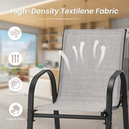 HOMREST Outdoor Bar Height Stools Set of 4,High Back Patio Chairs with Armrests,Textilene Chairs with Breathable Fabric & Metal Frame for All Weather,Light Grey