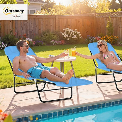 Outsunny Folding Chaise Lounge Chair, Pool Sun Tanning Chair, Outdoor Lounge Chair with Reclining Back, Breathable Mesh Seat, Headrest for Beach, Yard, Patio, Blue