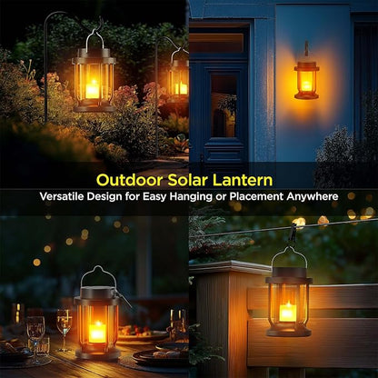 Solar Lantern Outdoor & Indoor Use – Hanging Solar Lights with Realistic Flickering Flameless Candle, Weatherproof for Gardens, Patios, Trees, and Lawns (Black, 1 Pack)
