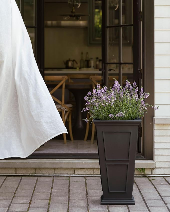 Veradek Brixton Series Tall Planter - Large Outdoor Planter for Front Porch/Patio | Crack-Resistant Plastic for All-Weather Use | Classic Estate Design for Tall Plants, Flowers, Trees