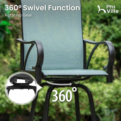 PHI VILLA Outdoor Bar Stools Set of 6, Swivel Patio Bar Stools & Chairs, High Top Bar Seating for Outside, Balcony，Porch and Backyard, Teal