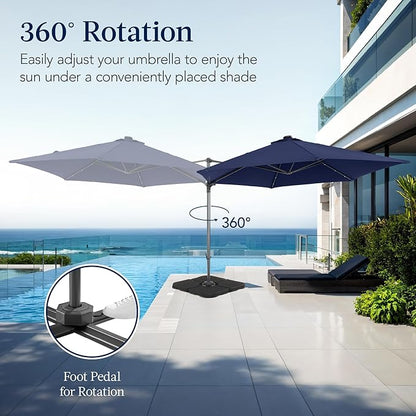 Best Choice Products 10ft Solar LED Offset Cantilever Hanging Market Patio Umbrella, Smooth 360° Rotation, 8 Sturdy Ribs, Easy Adjustment - Navy Blue