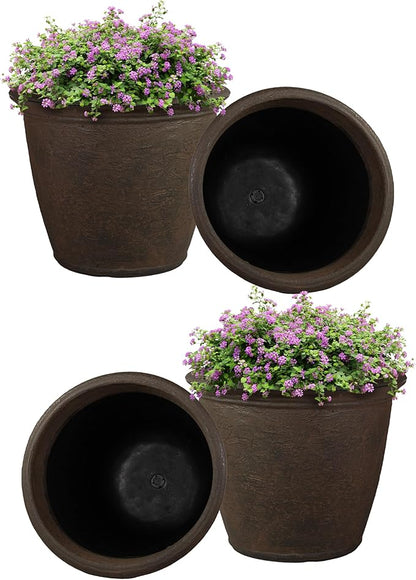 Sunnydaze 20-Inch Anjelica Large Plastic Pot for Plants - Outdoor Double-Walled Large Plastic Planter with Drillable Drainage Holes - Sable - 4pk