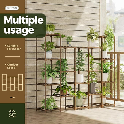 Bamworld Large Hanging Plant Stand Indoor Tall Plant Shelf Outdoor 14 Pots Large Plant Rack for Living Room Patio, Balcony and Garden