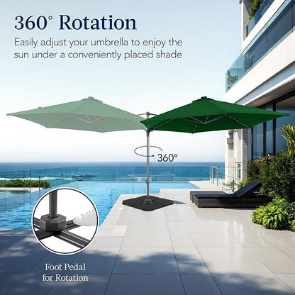 Best Choice Products 10ft Solar LED Offset Cantilever Hanging Market Patio Umbrella, Smooth 360° Rotation, 8 Sturdy Ribs, Easy Adjustment - Green