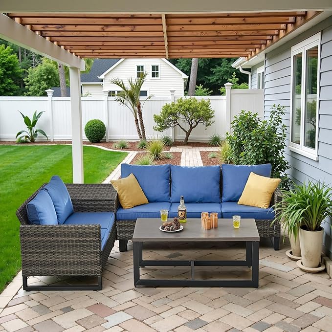 Belord 5-Seater Patio Conversation Set - 4 Piece Outdoor Sectional Furniture Set with Large Storage Box and Coffee Table Outdoor Patio Furniture Set for Garden Poolside Backyard Gray
