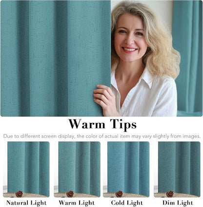 H.VERSAILTEX Linen Blackout Curtains 108 Inches Long 100% Absolutely Blackout Thermal Insulated Textured Linen Look Curtain Draperies Anti-Rust Grommet, Energy Saving with White Liner, 2 Panels, Teal