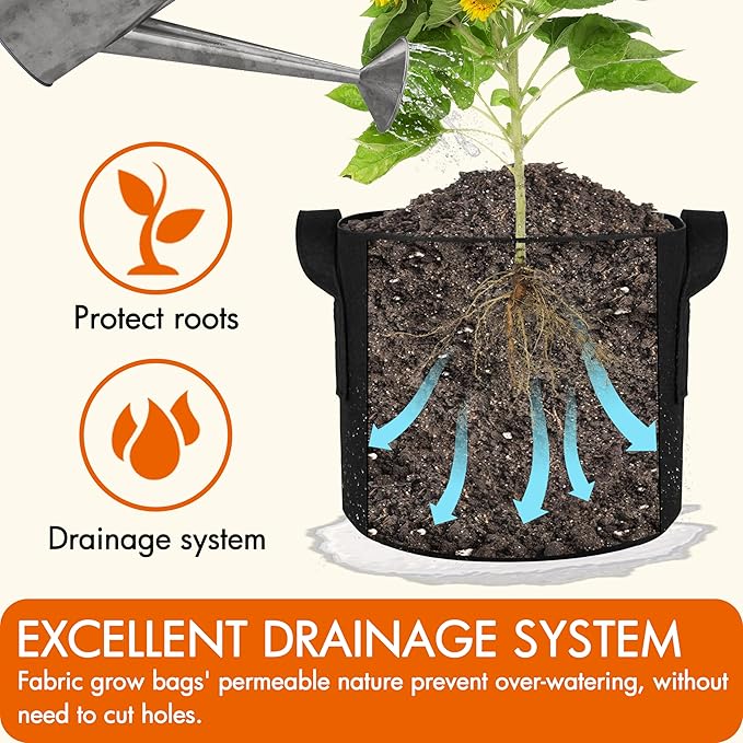 Gardzen 6-Pack 2 Gallon Grow Bags, Aeration Fabric Pots with Handles, Heavy Duty Cloth Pots for Plants