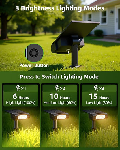 EZVALO Solar Spot Lights Outdoor IP67 Waterproof, Adjustable Solar Landscape Lights, 3 Lighting Modes Solar Spotlights for Outside Yard Garden Plant Trees Pathway Flag (Warm White-2Pack)