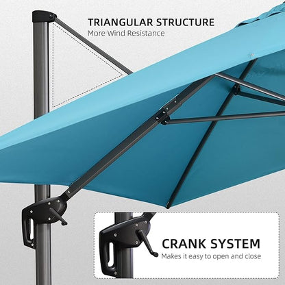 PURPLE LEAF 10' X 13' Patio Umbrella with Base Outdoor Cantilever Rectangle Offset Umbrella with 360-degree Rotation for Garden Deck Pool Patio Turquiose