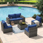 Aoxun 6 Piece Patio Furniture Set with Wide Armrests Wicker Rattan Outdoor Sectional Sofa Set with Coffee Table and Thickened Cushions, Grey/Blue(Waterproof Cover Included)
