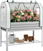 Outsunny Galvanised Raised Garden Bed with Greenhouse Cover, Metal Elevated Garden Bed with Legs, Bed Liner and Bottom Shelf, Outdoor Raised Planter Box for Vegetables, Herbs, Flowers, Silver