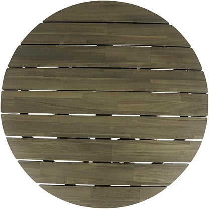 Merax Patio Outdoor Acacia Wood Round Coffee Table for Backyard, Lawn, Balcony, Grey Finish