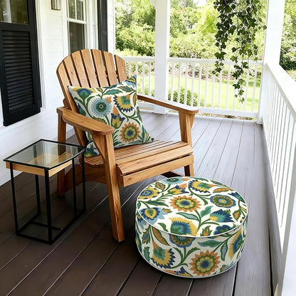 LVTXIII Inflatable Stool Ottoman Footrest with Handle, Decorative Fade-Resistant Foot Stool, Indoor or Outdoor Pouf for Home Garden and Camping Use, D21 x W 21 x H9, Fiesta Floral
