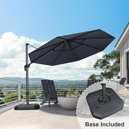 PURPLE LEAF 11 Feet Patio Umbrella with Base Outdoor Cantilever Round Umbrella Aluminum Offset Umbrella with 360-degree Rotation for Garden Deck Pool Patio, Grey