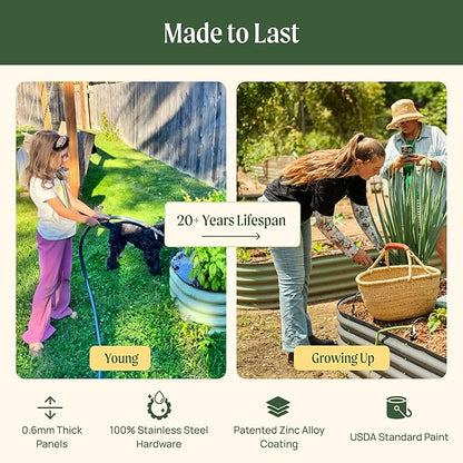 Vego garden 26" Extra Tall Raised Garden Bed Kits, 9 in 1 Modular Raised Planter Box for Vegetables Flowers Fruits Oval Metal Raised Garden Pearl White