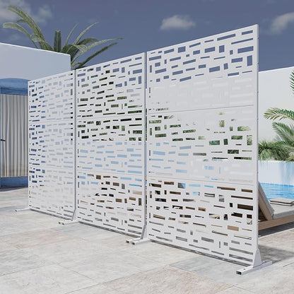 Casaphoria Metal Privacy Screen Outdoor, 72" H x 47" W Freestanding Decorative Privacy Screen for Patio Deck Balcony Garden with Stable Base, White-Gerald