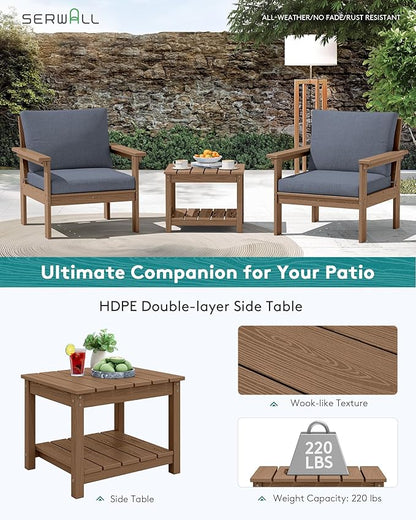 SERWALL HDPE Patio Sofa Set, 3-piece Sectional Outdoor Furniture Set, All Weather Outdoor Couch Set Patio Furniture Set for Deck, Lawn, Brown Frame with Grey Cushion