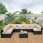 9 Pieces Outdoor Sectional All-Weather Wicker Patio Furniture Set Patio Sectional Glass Patio Table Non-Slip Cushions and Waterproof Covers, Khaki