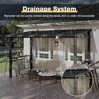 Aoxun 12x6 FT Hardtop Grill Gazebo with 2 Side Shelves & Hooks for Outdoor Grill, Outdoor BBQ Gazebo Canopy with Sloping Steel Roof, Permanent Metal Gazebo for Patio, Backyard, Lawn, Deck