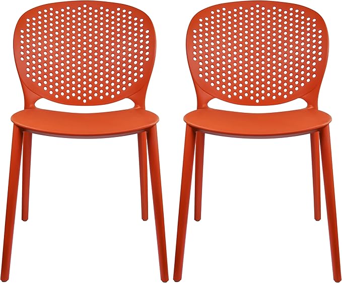 Patio Dining Chairs, Stackable Orange Plastic Set of 2