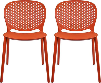 Patio Dining Chairs, Stackable Orange Plastic Set of 2