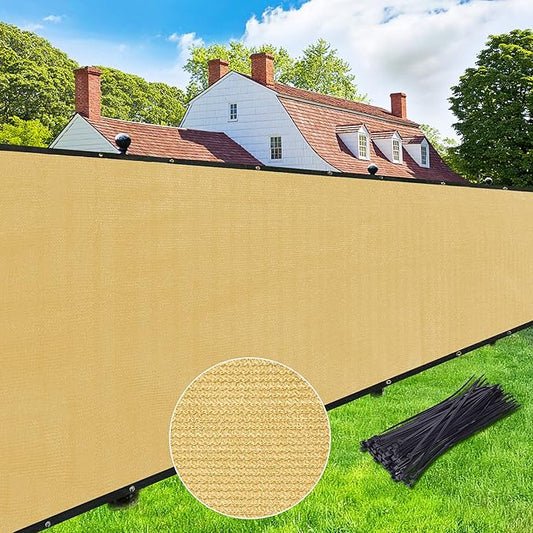 UPGRADE Privacy Screen Fence 8' x 50' Commercial Shade Cover with Brass Grommets Heavy Duty Perfect for Outdoor Back Yard-Sand, Customizable