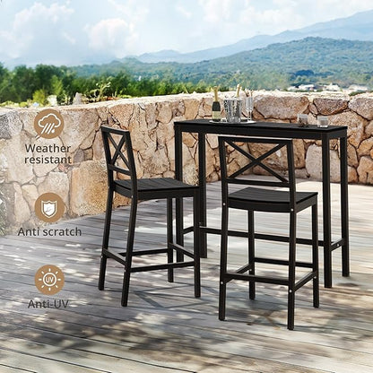 Outdoor Bar Table, 45" Patio Bar Height Counter Console Table, Black Waterproof HDPS Slatted Top and Bronze Leg, Weather Resistant, Hot Tub, Balcony, Yard, Indoor or Outdoor Use